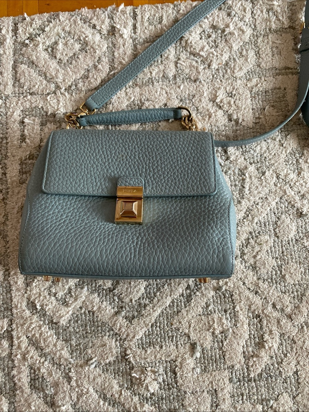 Furla Textured Crossbody Bag in Slate Blue with Gold Hardware